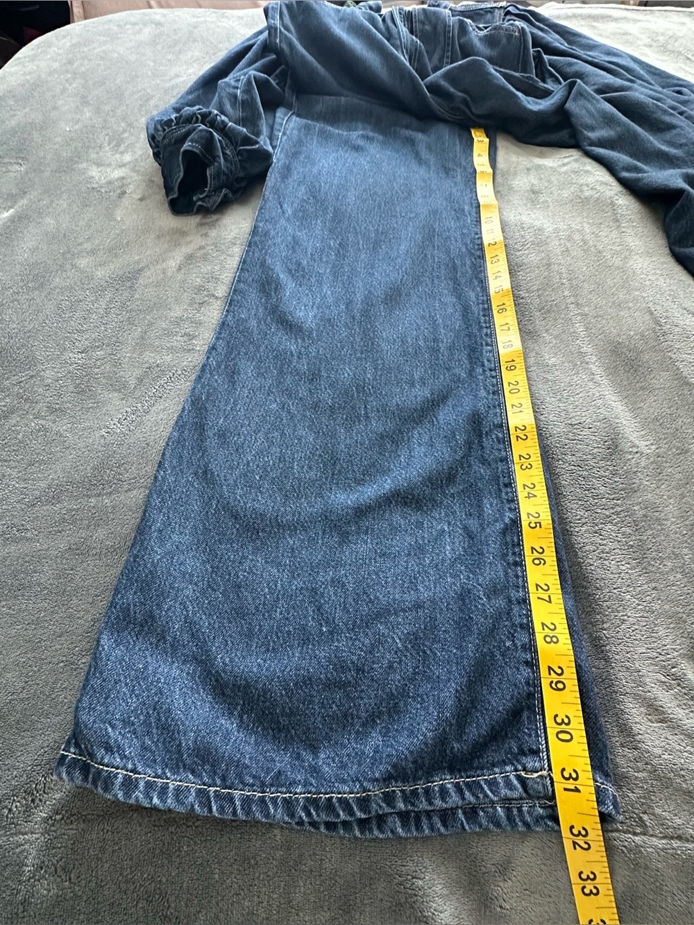 7 For All Mankind Women’s Denim Jumpsuit Large Dark Wash Wide Leg Belted - Picture 15 of 16